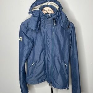 Superdry women’s Jacket Hooded Sz Small Sky Blue